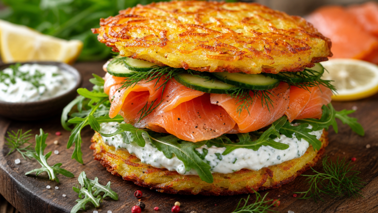 Rösti-Burger mit Räucherlachs